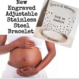 March Soon To Be Mommy Due In Engraved Bracelet